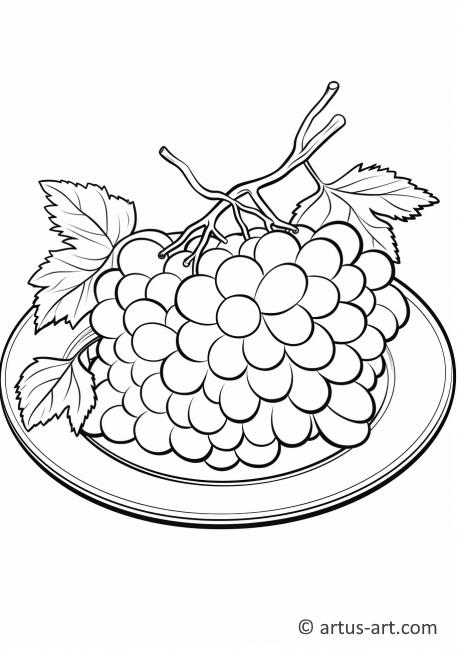 Página para colorear de uvas en un plato